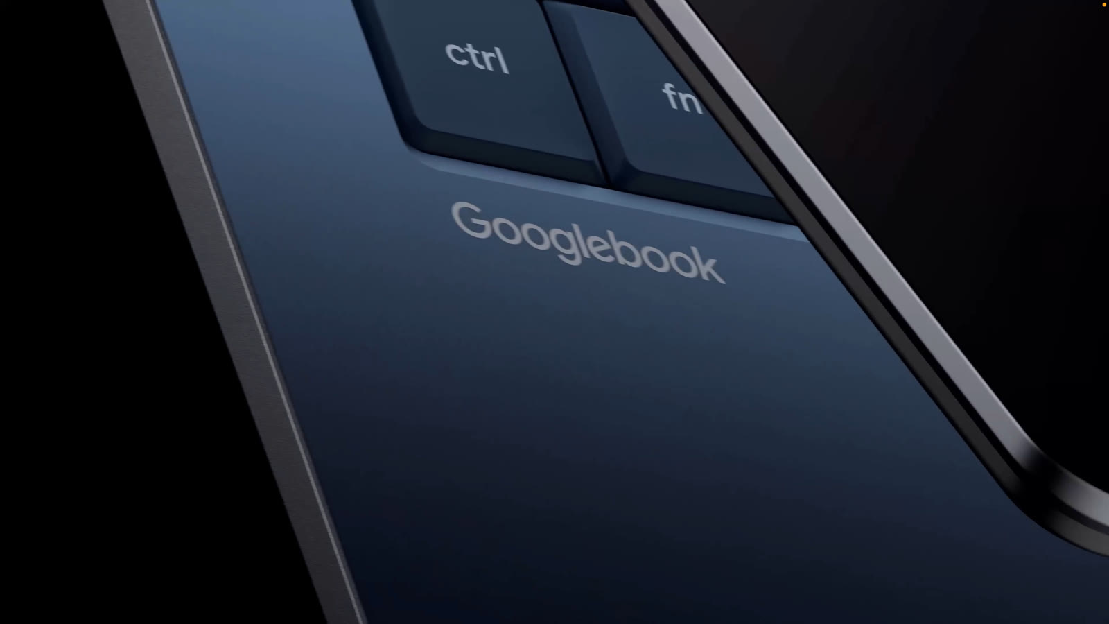 Macro shot of the Googlebook laptop deck from the launch film