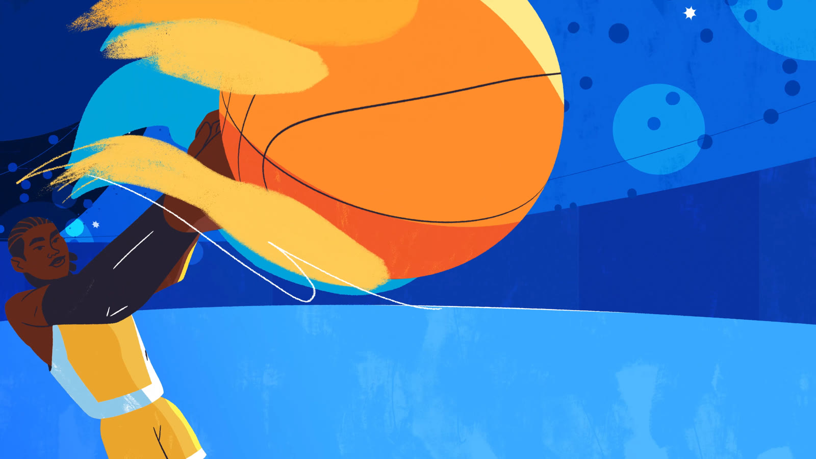Painterly illustrated frame from the NCAA Draw The Line campaign